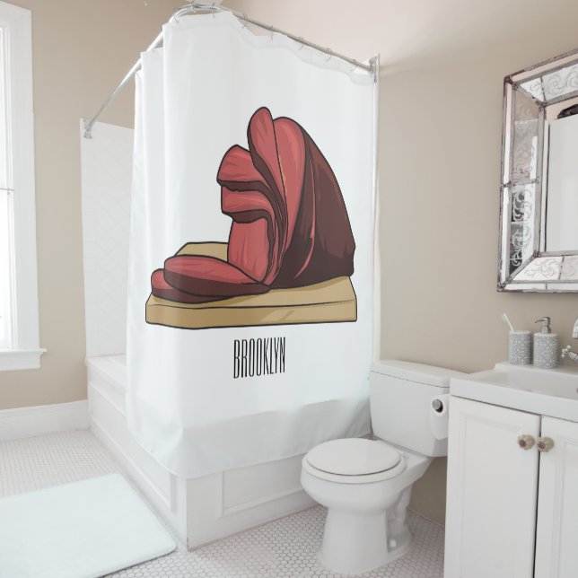 Rideaux De Douche Illustration de dessin animé de jambon  (En situation)