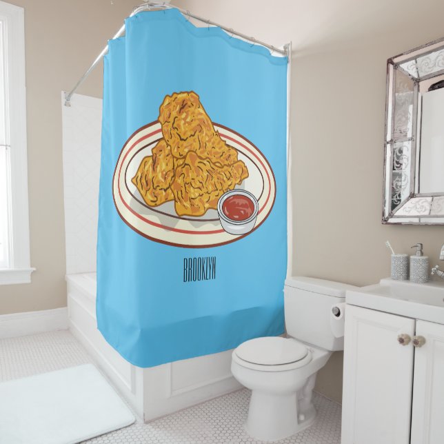 Rideaux De Douche Illustration de dessin animé sur le poulet frit (En situation)