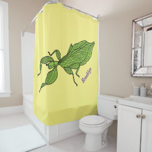Rideaux De Douche Illustration de dessin d'insecte des feuilles vert