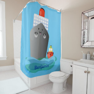 Rideaux De Douche Illustration de la caricature de remorqueur de paq