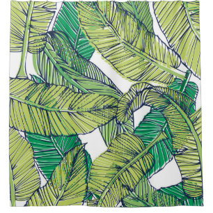 Rideaux De Douche illustration de la feuille d'île tropicale/vintage