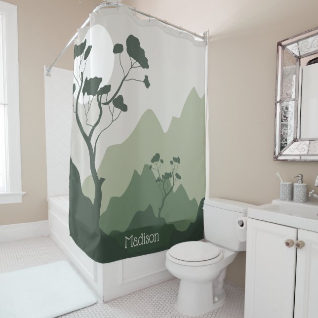 Rideaux De Douche Illustration de la nature de nom personnalisé (En situation)