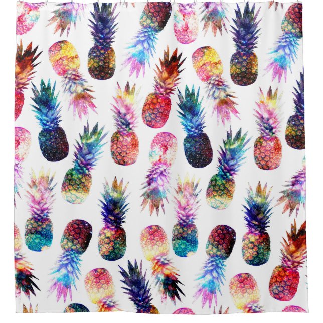 Rideaux De Douche Illustration de l'aquarelle et des ananas nébuleux (Devant)