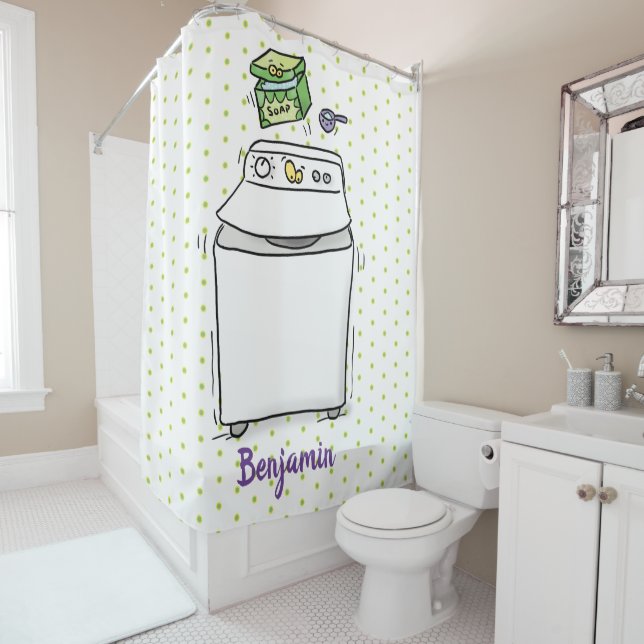 Rideaux De Douche Illustration de lave-linge mignonne (En situation)