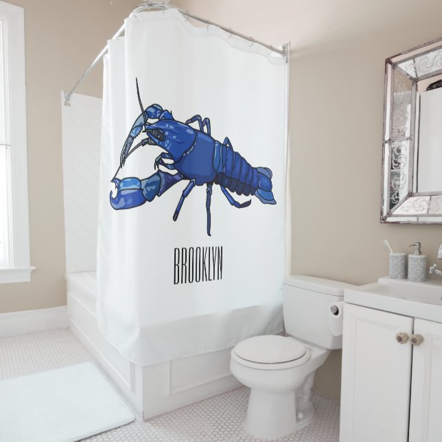 Rideaux De Douche Illustration de l'écrevisse marron bleu (En situation)
