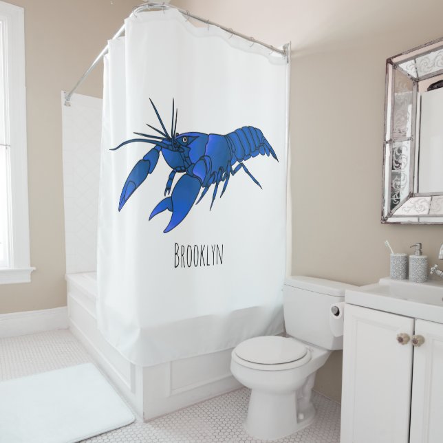 Rideaux De Douche Illustration de l'écrevisse marron bleu (En situation)