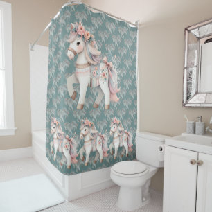 Rideaux De Douche Illustration de l'Imaginaire Floral Pastel Horse