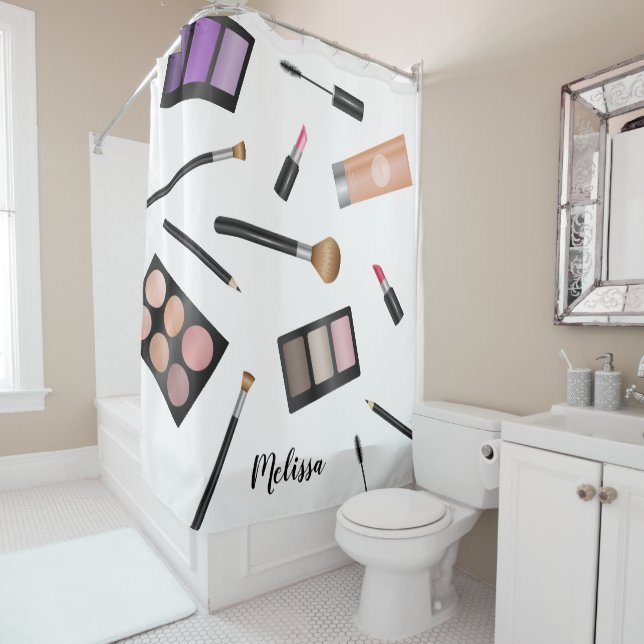 Rideaux De Douche Illustration De Maquillage Avec Nom Personnalisé (En situation)