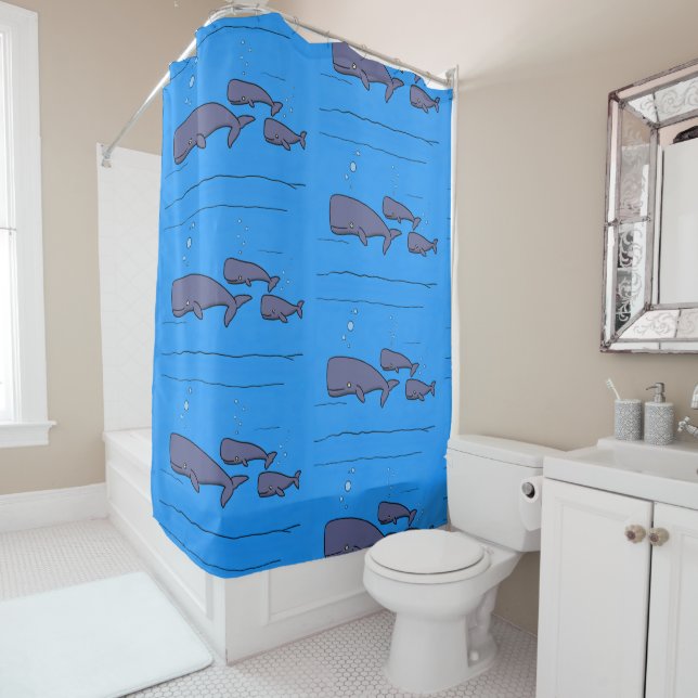 Rideaux De Douche Illustration de mignonne migratrice de baleines à  (En situation)