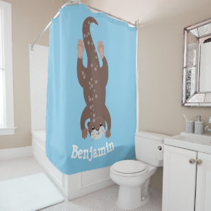 Rideaux De Douche Illustration de plongée de loutre mignonne