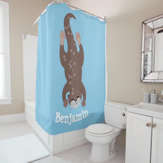 Rideaux De Douche Illustration de plongée de loutre mignonne (En situation)