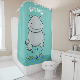 Rideaux De Douche Illustration de saut en hippo mignon