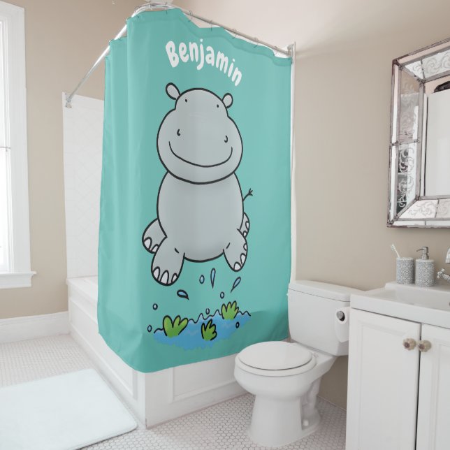 Rideaux De Douche Illustration de saut en hippo mignon (En situation)
