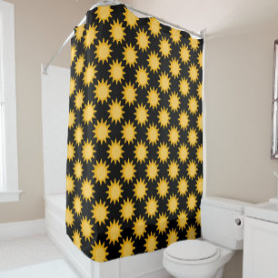 Rideaux De Douche Illustration de soleil brillant sur motif noir Des