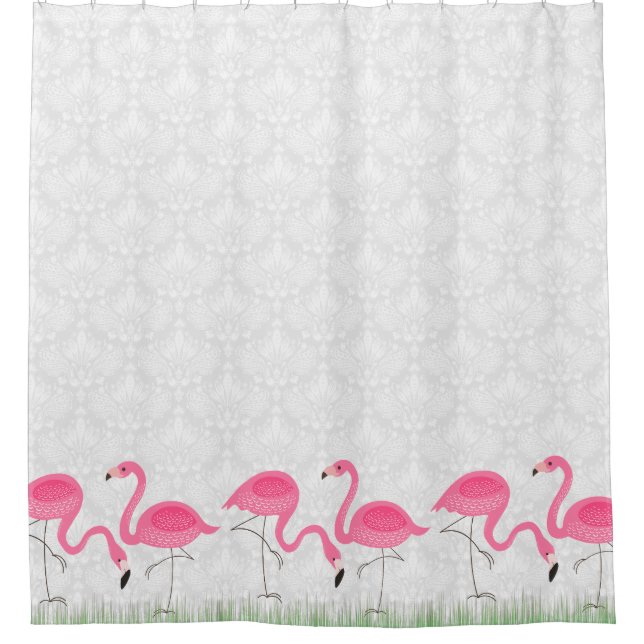 Rideaux De Douche Illustration des Damas blanches et des Flamants ro (Devant)