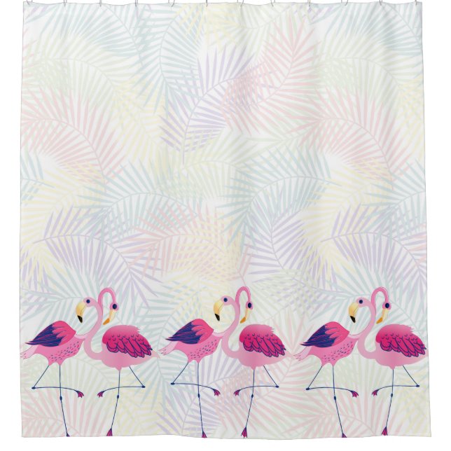 Rideaux De Douche Illustration des Flamants roses roses et bleus (Devant)