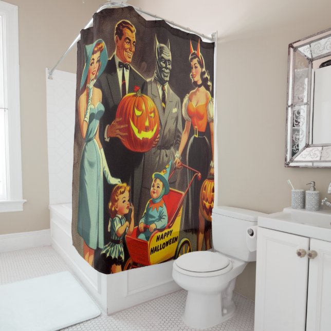 Rideaux De Douche Illustration d'Halloween vintage (En situation)