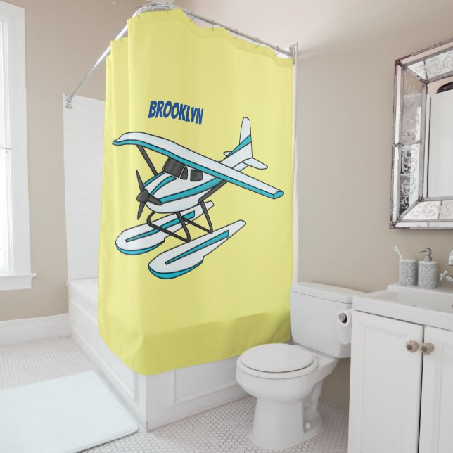 Rideaux De Douche Illustration d'hydravion bleu blanc (En situation)