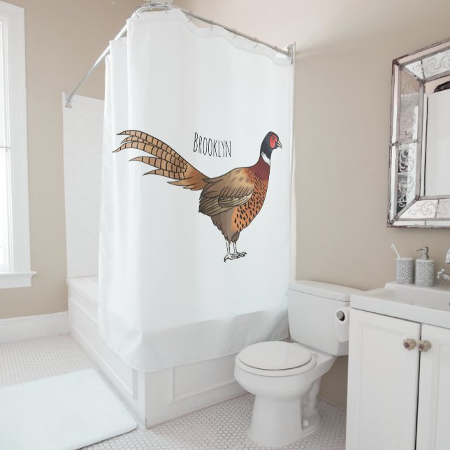 Rideaux De Douche Illustration d'oiseau faisan à cou circulaire (En situation)