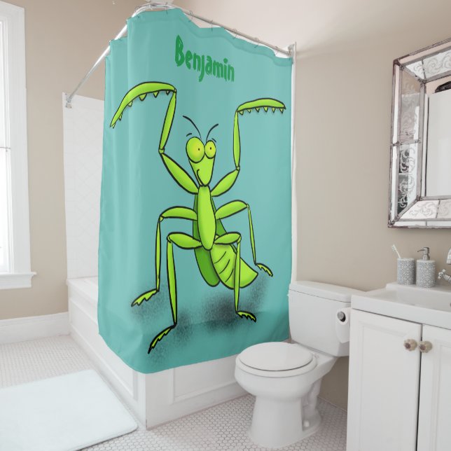 Rideaux De Douche Illustration drôle de mante verte en prière (En situation)