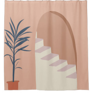 Rideaux De Douche Illustration du milieu du siècle Terracotta Bohem