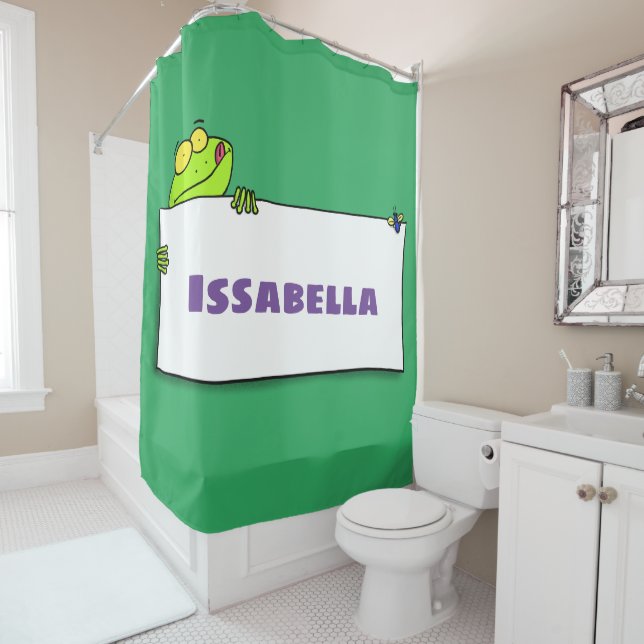 Rideaux De Douche Illustration du panneau de grenouille verte mignon (En situation)