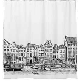 Rideaux De Douche Illustration du paysage urbain du canal d'Amsterda