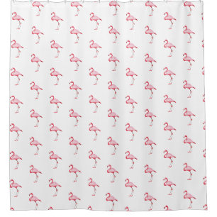 Rideaux De Douche Illustration Flamant rose rose Motif tropical blan