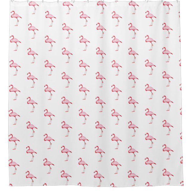 Rideaux De Douche Illustration Flamant rose rose Motif tropical blan (Devant)
