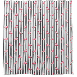 Rideaux De Douche Illustration Flamant rose rose Tropical Motif Stri