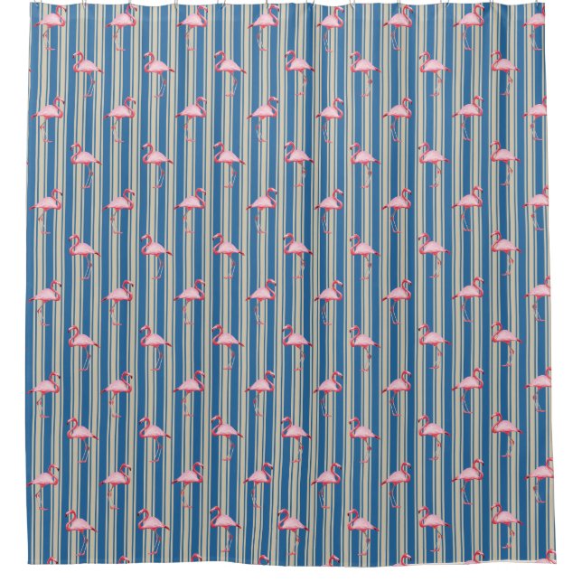 Rideaux De Douche Illustration Flamant rose rose Tropical Motif Stri (Devant)