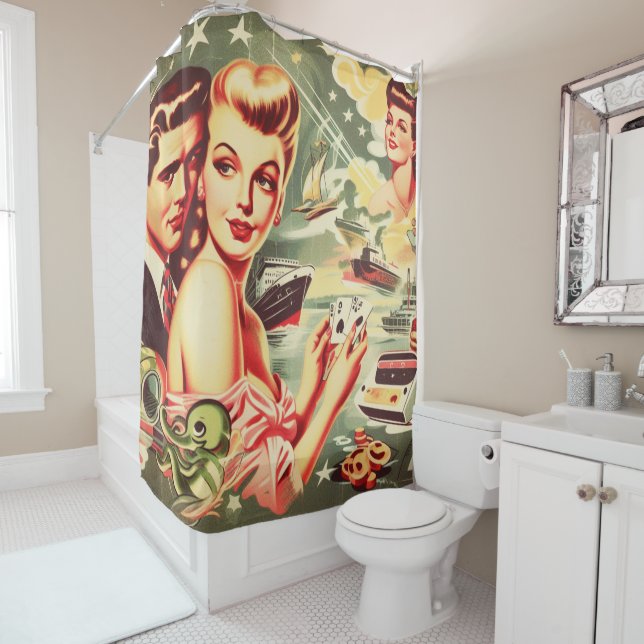 Rideaux De Douche Illustration kitsch vintage (En situation)