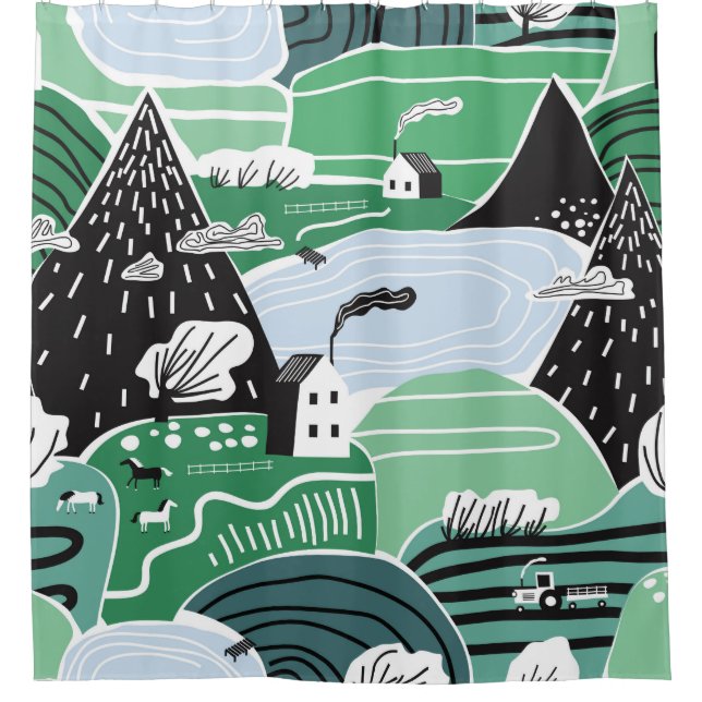 Rideaux De Douche Illustration scandinave abstraite dessinée à la ma (Devant)