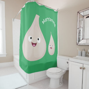 Rideaux De Douche Illustration végétale de caricature à l'ail mignon