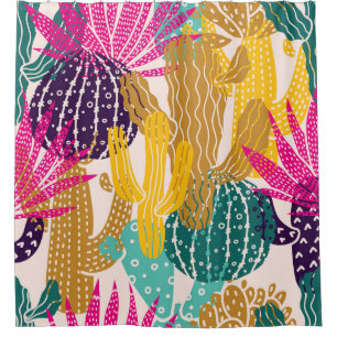 Rideaux De Douche Illustration Vintage Cactus sans joint.