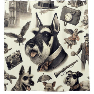 Rideaux De Douche Illustration vintage Schnauzer
