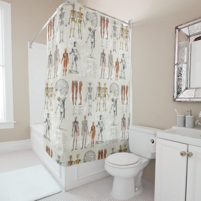 Rideaux De Douche Illustrations de biologie anatomique vintage (En situation)