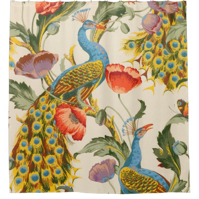 Rideaux De Douche Illustrations de Peacock et de poppies vintages (Devant)