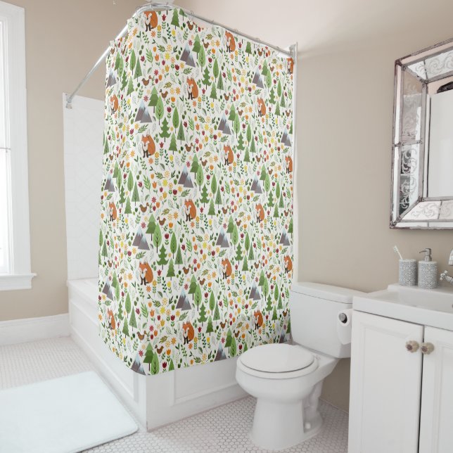 Rideaux De Douche Illustrations de style scandinave+Motif Sml Crm (En situation)