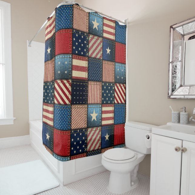 Rideaux De Douche Image Americana Patchwork (En situation)