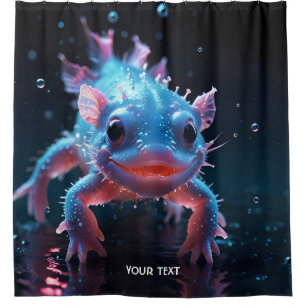 Rideaux De Douche Imaginaire bleu mignon Axolotl souriant