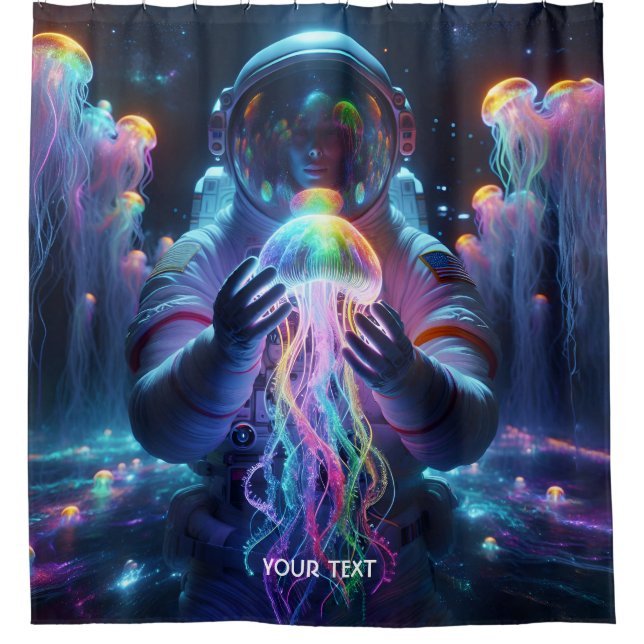 Rideaux De Douche Imaginaire Cute astronaute espace méduse (Devant)