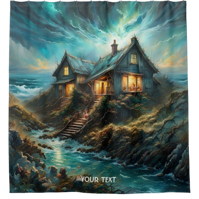 Rideaux De Douche Imaginaire Cute Vivid House Storm Ocean (Devant)