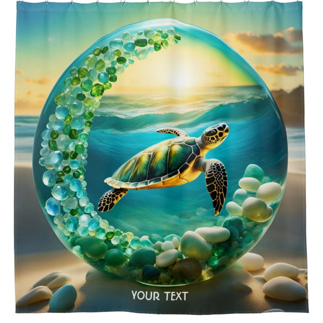 Rideaux De Douche Imaginaire Cute Vivid Turtle Vagues de Mer (Devant)