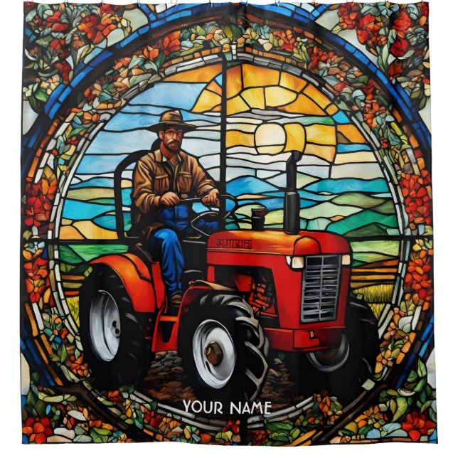 Rideaux De Douche Imaginaire Fermier Vif Dans Tracteur (Devant)