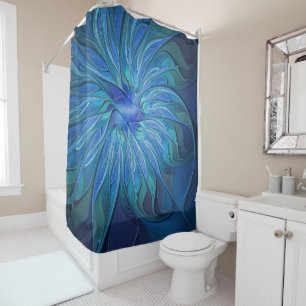 Rideaux De Douche Imaginaire Fleur Bleue Motif, Art Fractal Abstrait