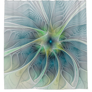 Rideaux De Douche Imaginaire fleuri Moderne Bleu Vert Fractal Fleur
