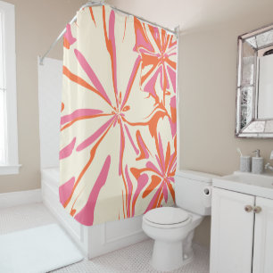 Rideaux De Douche Imaginaire Floral - rose, orange et crème