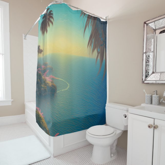 Rideaux De Douche Imaginaire Lagon de la mer tropicale (En situation)