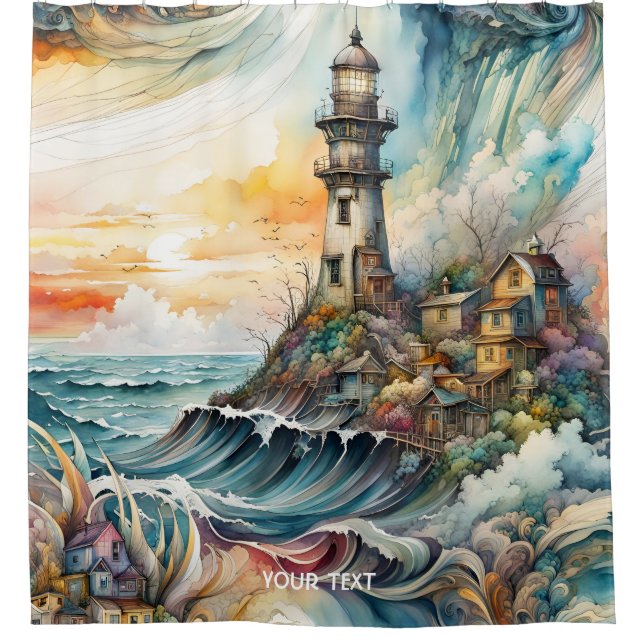 Rideaux De Douche Imaginaire mignon phare Vivid tempête de dessin (Devant)